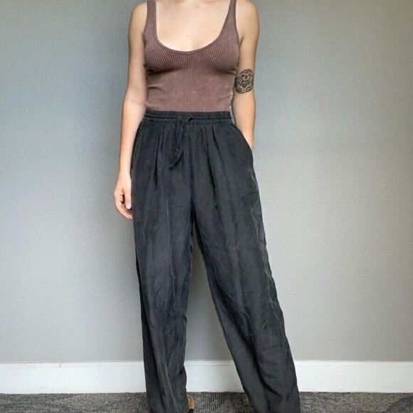 Vintage Diana D'or Dark Gray 100% Silk Sleeveless Floral Top and Trouser Set L - Picture 5 of 12